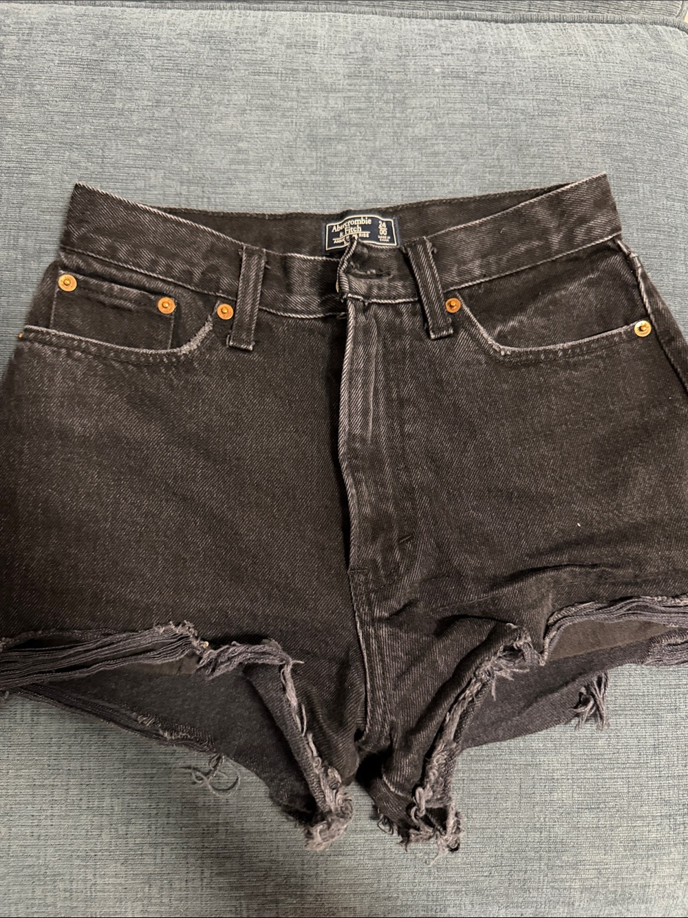 Abercrombie & Fitch Black High-Waist Distressed Denim Shorts